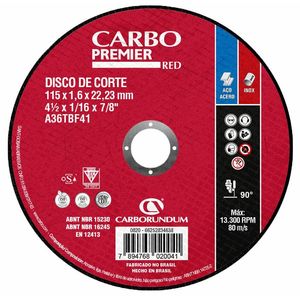 Disco Corte Fino Aço Premier Red 178X1,6X22,2mm Carbo