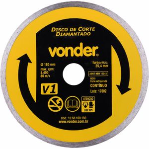 Disco de corte diamantado, 180 mm, contínuo, V1, VONDER