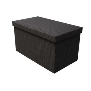 Puff Baú Desmontável Retangular Trança Preto 72x36x39cm Bhela Decor