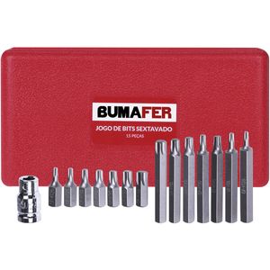 Jogo de Bits Sextavado em Cromo Vanádio 15 Peças 1/2" Bumafer
