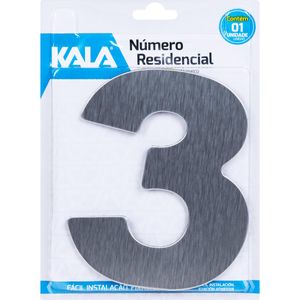 Número Residencial N°3 Aço Escovado 12,5cm Kala
