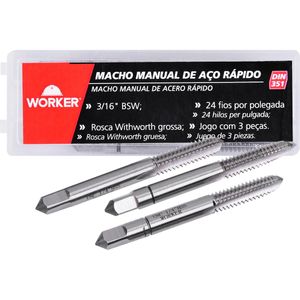 Jogo de Macho Manual Din351 BSW 3/16"X24" 3 Peças Worker