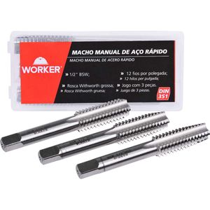 Jogo Macho Manual BSW 1/2"X12" 3 Peças Worker