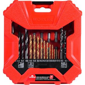 Jogo de Brocas e Bits com 44 Peças Worker