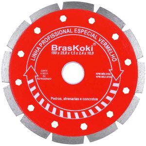 Disco Diamantado 180X25,4mm com Bucha 22,3 mm Braskoki