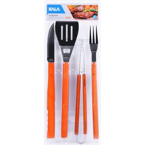 Jogo para Churrasco em Inox e Cabo de Madeira 4 Peças Kala