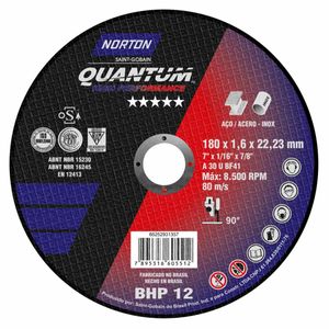 Disco de Corte Reto para Inox Quantum BHP12 180x1.6mm Norton