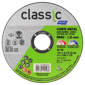 Disco de Corte Classic AR102 115x1,0x22,23mm Norton