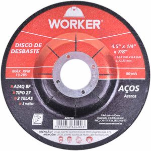Disco de Desbaste para Aço com 3 Telas 4.5"x1/4"x7/8"Worker