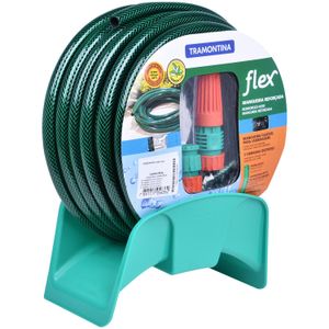 Mangueira Flex em PVC Verde 15m com Suporte Mural Tramontina