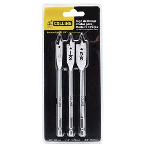Kit de Brocas Chatas para Madeira com 3 peças 1/4" Collins