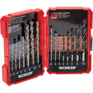 Kit de Brocas Combinadas para Madeira e Concreto 16 Peças Worker