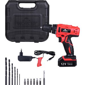 Furadeira Parafusadeira a Bateria com 17 Peças 12V Bivolt Worker
