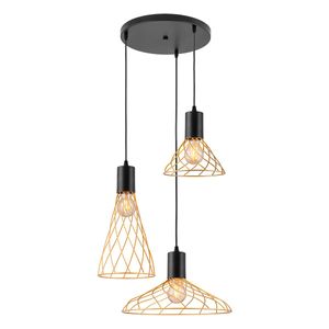 Luminária Pendente Faial Triplo Preto e Dourado Kala
