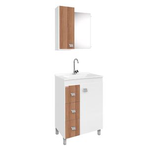 Kit Gabinete Branco/Nogal Ecco 60 com Pés Fabribam