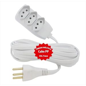 Extensão Elétrica PP 3X0,75mm 3m Branco Lider Plus