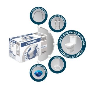 Kit Completo Square Com Caixa Acoplada 3/6L Lorenzetti Duchas