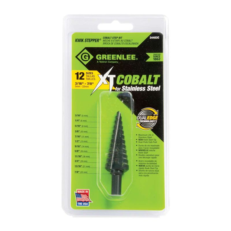 Broca Escalonada 3/16"-7/8" Haste 3/8" Greenlee