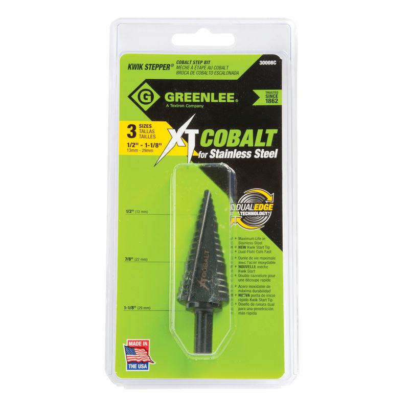 Broca Escalonada 1/2"–1.1/8" com Haste 3/8" Greenlee